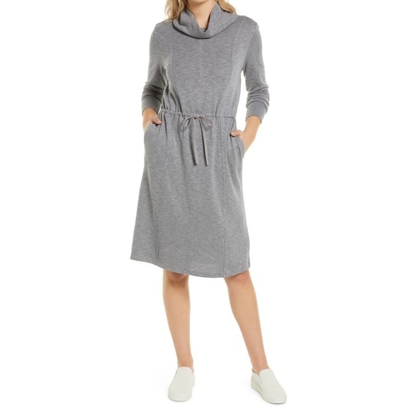 Caslon(R) Caslon Funnel Neck Dress in Grey - Picture 1 of 5
